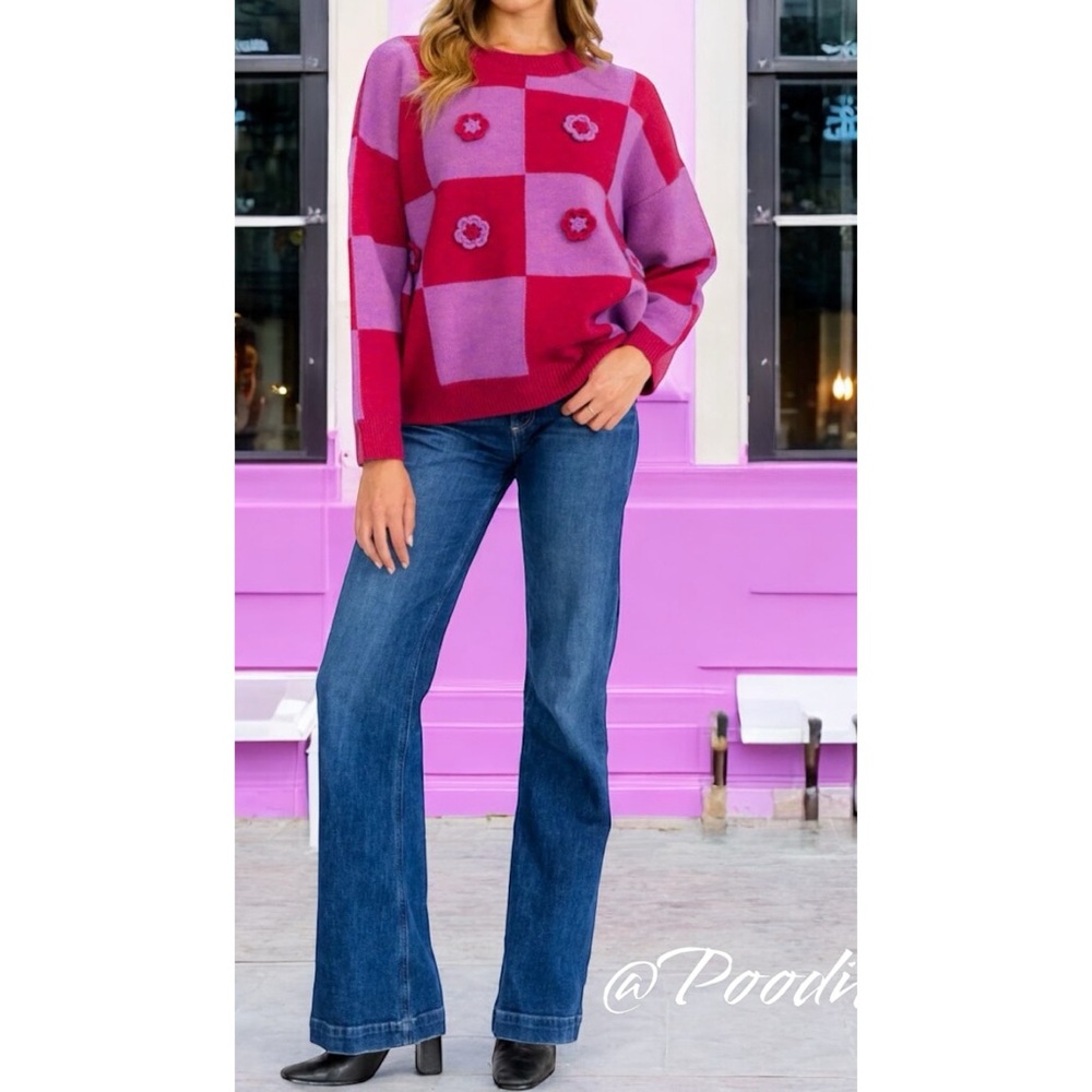ENTRO Checker detailed crewneck sweater S M L - Picture 4 of 10